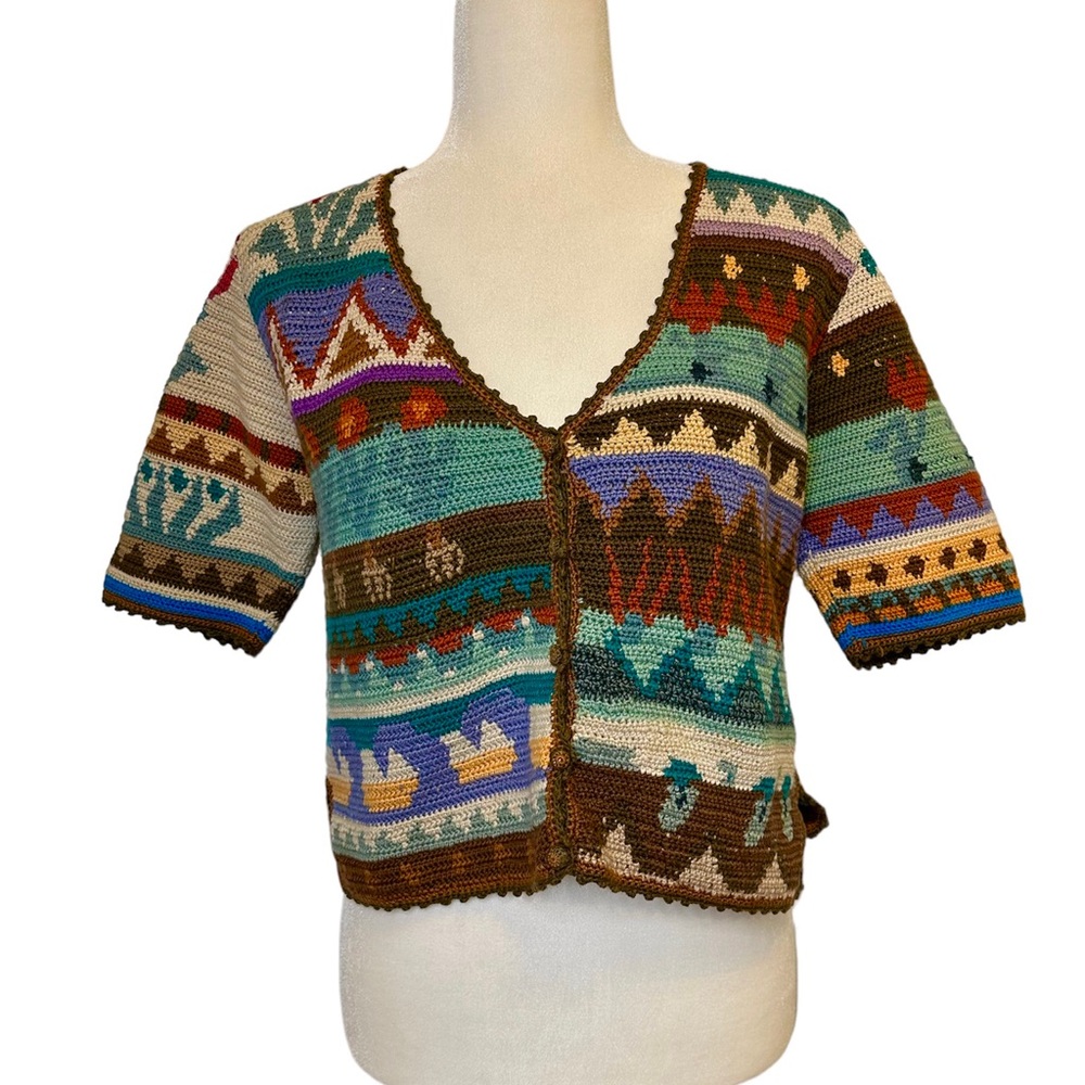 Peruvian Connection Sweater Art to Wear Pima Cotton Cardigan Size Medium